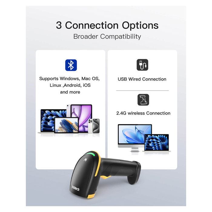 Inateck BCST-36 Lector de Códigos de Barras Portátil 2D Inalámbrico Bluetooth USB Negro