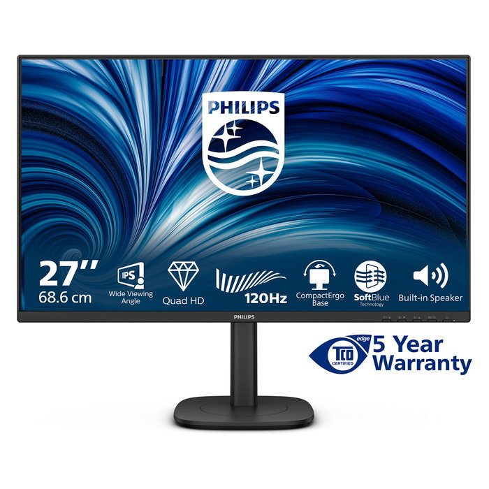 Philips 27B2N3500J/00 Monitor 27 pulgadas, 2560x1440 (QHD), 120Hz, IPS, USB Hub, HDMI, DP, Negro