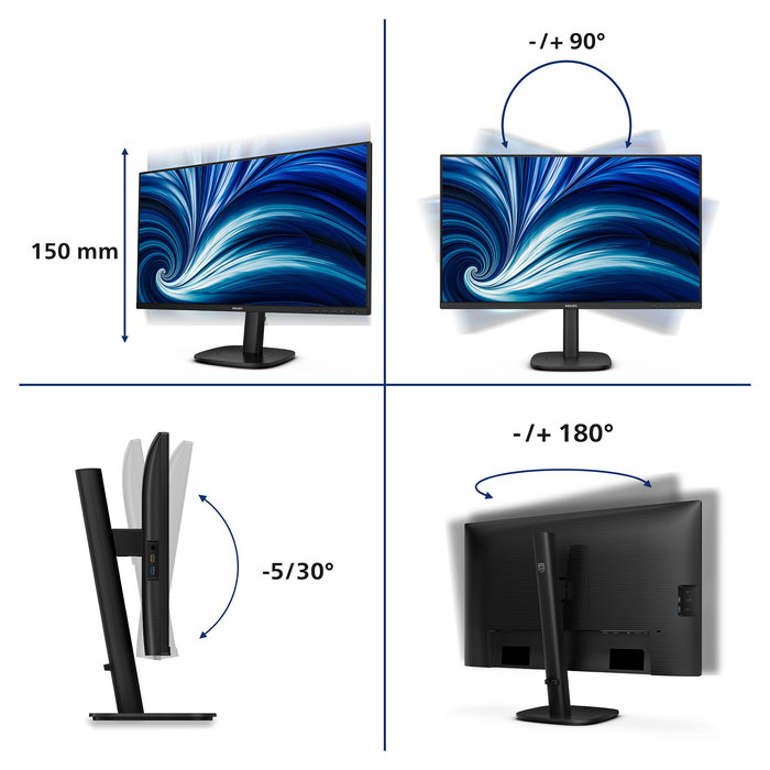 Philips 27B2N3500J/00 Monitor 27 pulgadas, 2560x1440 (QHD), 120Hz, IPS, USB Hub, HDMI, DP, Negro