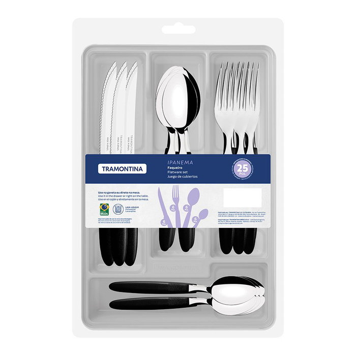 Tramontina Cubertería Ipanema 25 Piezas Acero Inoxidable Mango Negro