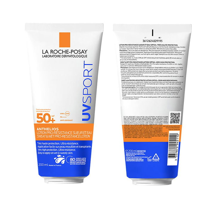 La Roche-Posay Anthelios UVsport Loción Solar Invisible Resistente al Agua y Sudor SPF 50+ con Vitamina E y Agua Termal 200 ml
