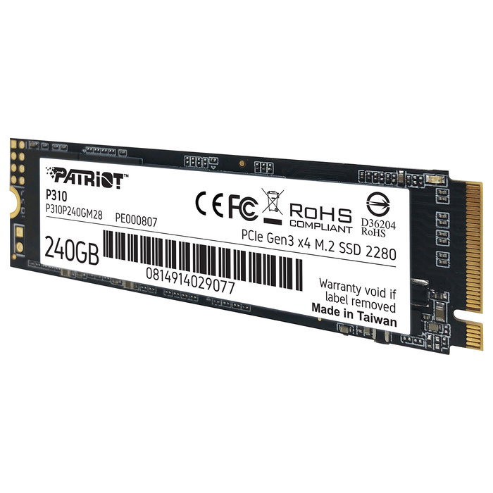 Patriot SSD M.2 P310 240 GB PCIe 3.0 x4 NVMe 1.3 2280 Velocidad Lectura 1700 MB/s