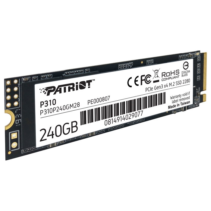 Patriot SSD M.2 P310 240 GB PCIe 3.0 x4 NVMe 1.3 2280 Velocidad Lectura 1700 MB/s
