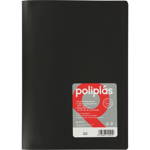 Grafoplás Carpeta Poliplás de Polipropileno Opaco con 40 Fundas Folio Negro