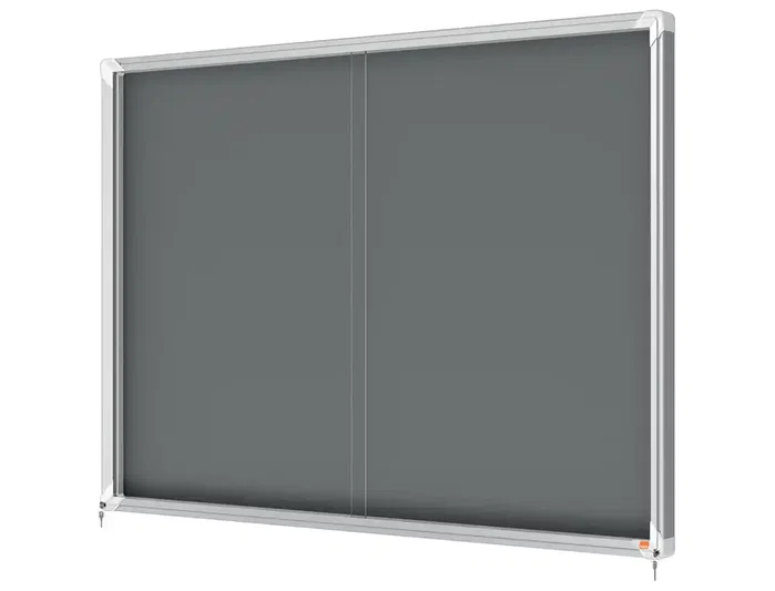 Nobo Vitrina de anuncios Premium Plus con puertas correderas y fieltro gris 18xA4 Nobo Vitrina de anuncios Premium Plus con puertas correderas y fieltro gris 18xA4