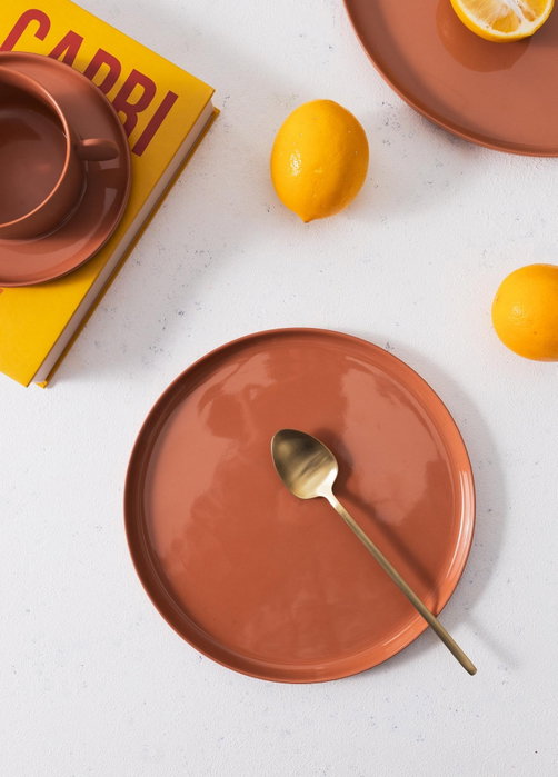 Hermia CTT0025 Plato para Servir Tartas, Porcelana, Terracota, 21 x 21 x 1 cm