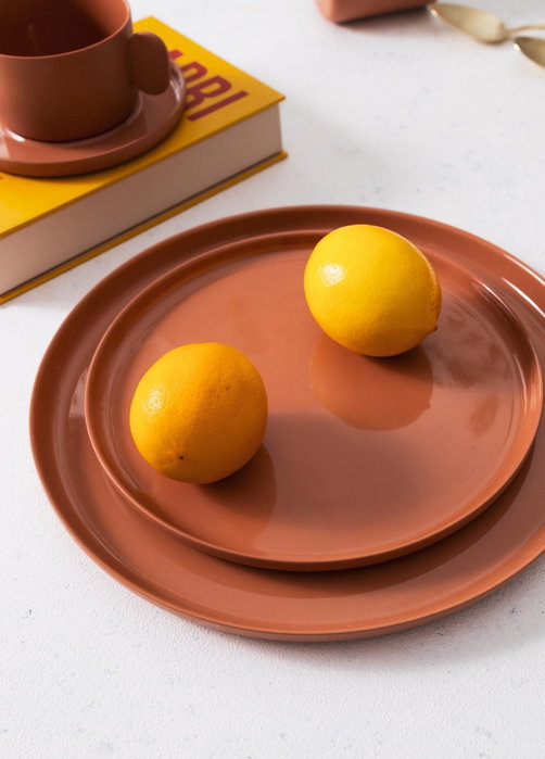 Hermia CTT0025 Plato para Servir Tartas, Porcelana, Terracota, 21 x 21 x 1 cm