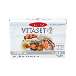 TEREZIA Vitaset 7 60 Cápsulas - Complejo de 7 Setas (Reishi, Chaga, Shiitake) con Vitamina C para el Sistema Inmunitario