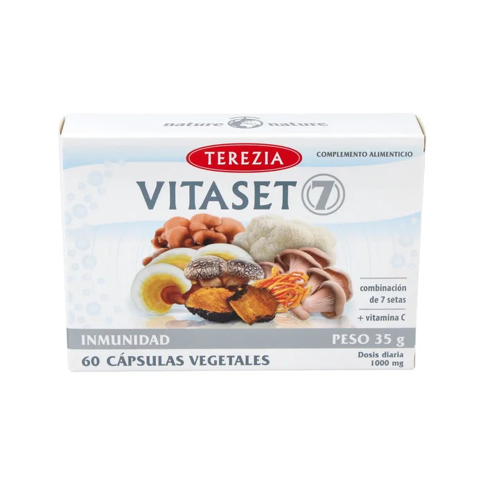 TEREZIA Vitaset 7 60 Cápsulas - Complejo de 7 Setas (Reishi, Chaga, Shiitake) con Vitamina C para el Sistema Inmunitario TEREZIA Vitaset 7 60 Cápsulas - Complejo de 7 Setas (Reishi, Chaga, Shiitake) con Vitamina C para el Sistema Inmunitario
