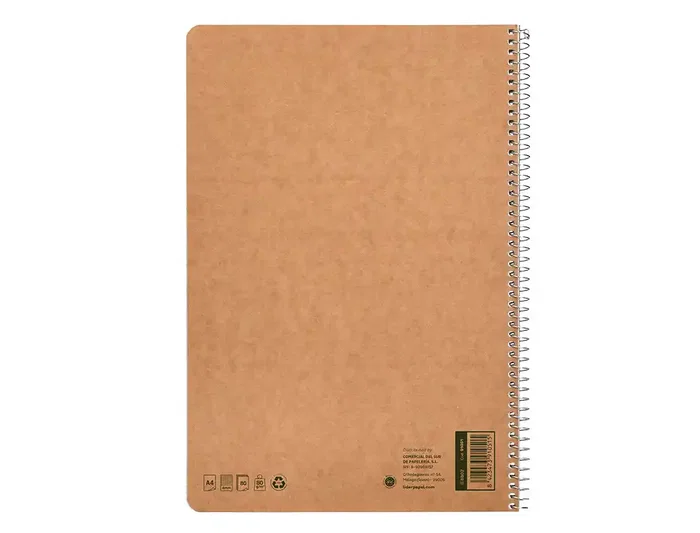 Liderpapel Cuaderno espiral A4 Ecouse tapa cartulina kraft 80 hojas papel reciclado 80gr cuadro 4mm con margen