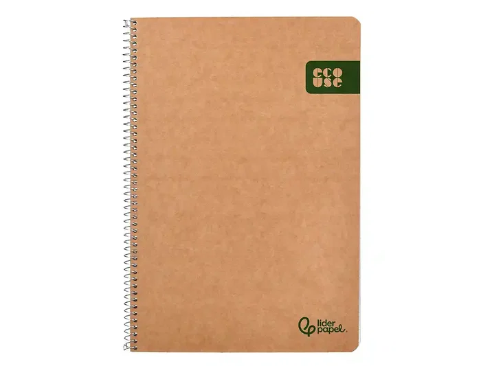 Liderpapel Cuaderno espiral A4 Ecouse tapa cartulina kraft 80 hojas papel reciclado 80gr cuadro 4mm con margen