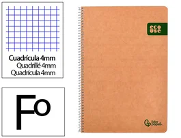 Liderpapel Cuaderno espiral A4 Ecouse tapa cartulina kraft 80 hojas papel reciclado 80gr cuadro 4mm con margen