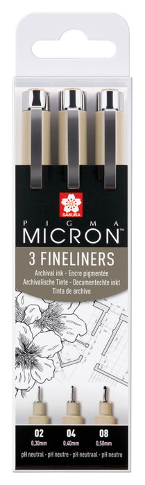 Sakura Pigma Micron Estuche de 3 Rotuladores Negros 0.2, 0.4, 0.8 mm