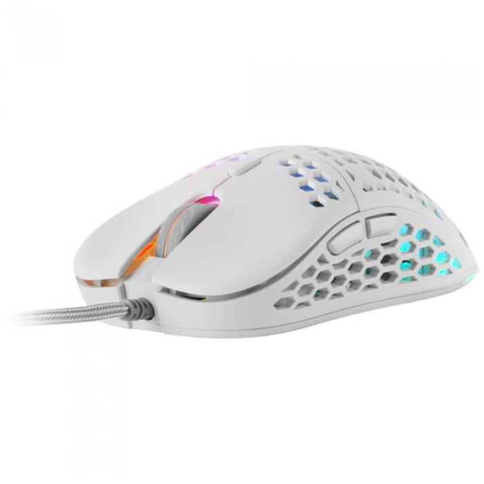 Mars Gaming MM55W Ratón Gaming RGB Óptico 55g - Sensor A825PRO 12800 DPI, Switches Huano, 7 Botones, Cable Paracord, Blanco