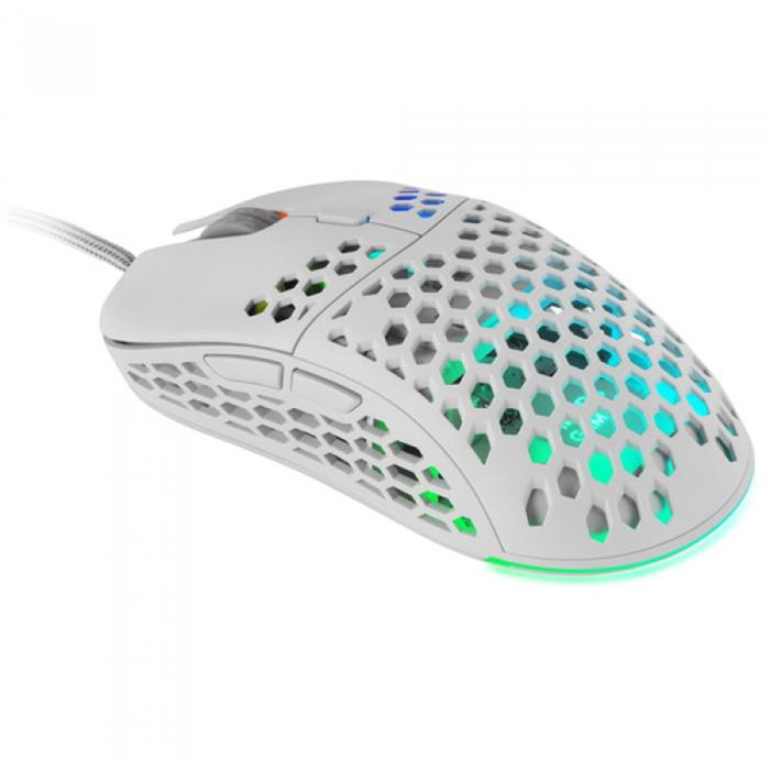 Mars Gaming MM55W Ratón Gaming RGB Óptico 55g - Sensor A825PRO 12800 DPI, Switches Huano, 7 Botones, Cable Paracord, Blanco