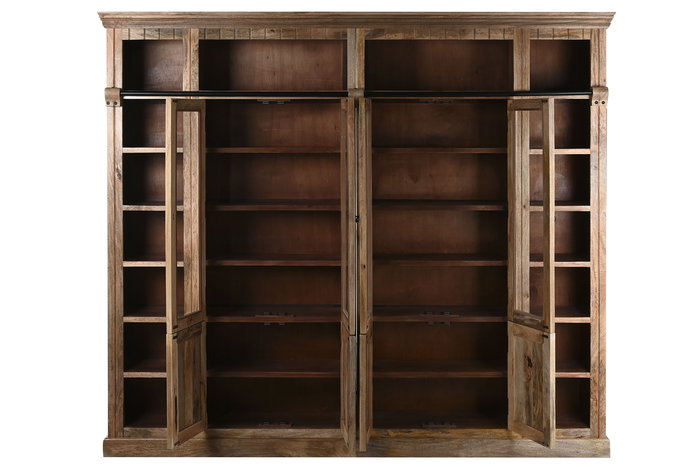 DKD Home Decor Estantería Tradicional de 8 Puertas y 22 Estantes, Mango y Metal, Color Natural, 38 x 221 x 248 cm (L x A x An)