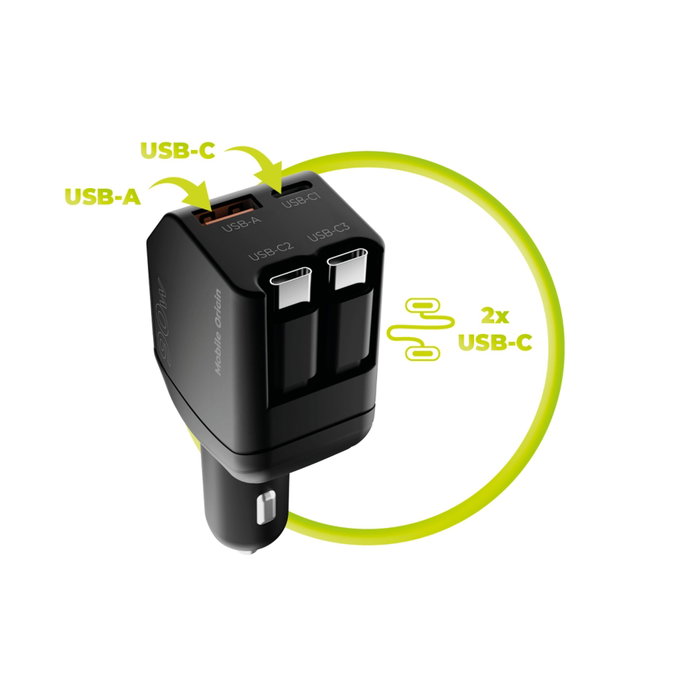 Mobile Origin CA22 Cargador de Coche 90W USB-C + USB-A con 2 cables de 60cm