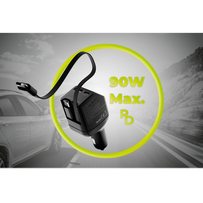 Mobile Origin CA22 Cargador de Coche 90W USB-C + USB-A con 2 cables de 60cm