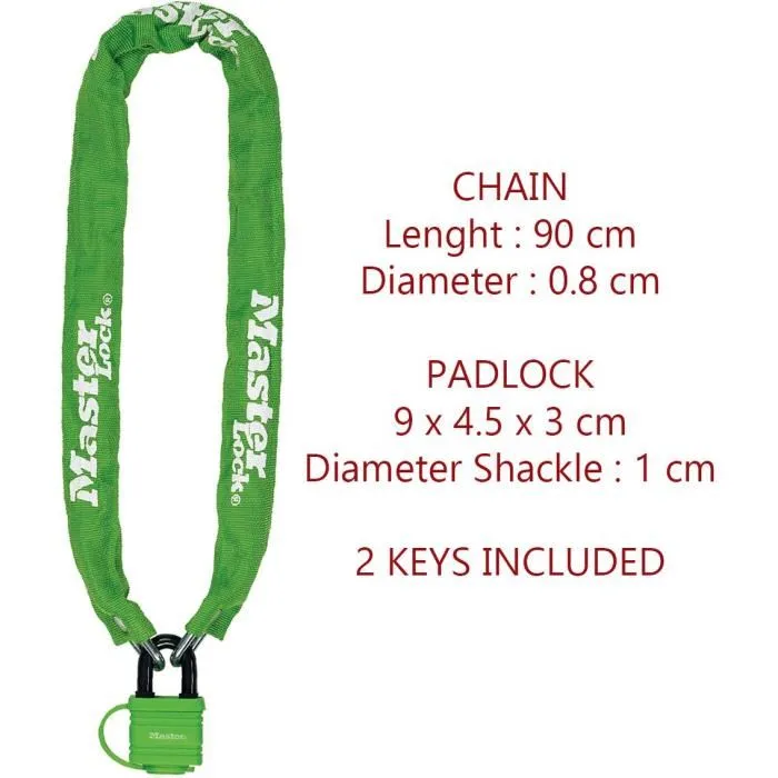 Master Lock Cadena de candado 8390EURDPROCOL para Bicicleta, 90cm, Acero Endurecido, Funda Nailon Master Lock Cadena de candado 8390EURDPROCOL para Bicicleta, 90cm, Acero Endurecido, Funda Nailon