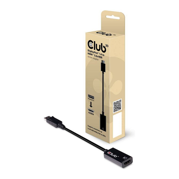 Club3D Adaptador Activo DisplayPort 1.4 a HDMI 2.0b 4K 60Hz HDR, Negro