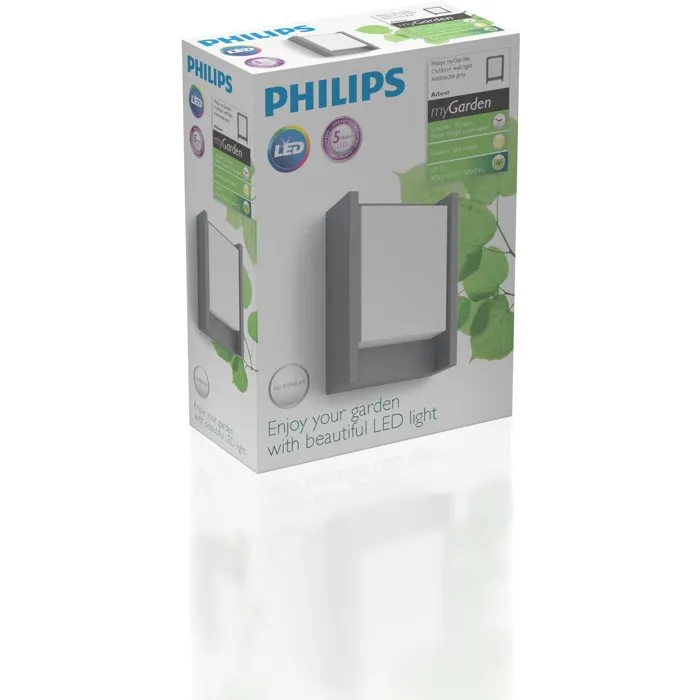 Philips Aplique de Exterior LED Arbor para Pared, 1x6W, 600 Lumen, Luz Blanca Cálida, IP44, Color Antracita Philips Aplique de Exterior LED Arbor para Pared, 1x6W, 600 Lumen, Luz Blanca Cálida, IP44, Color Antracita