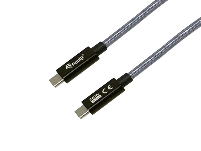 Equip 128427 Cable USB 3.2 Gen 2x2 USB-C a USB-C, 2 m, Negro, 20 Gbit/s, Carga Rápida 240W USB PD, Compatible con DisplayPort
