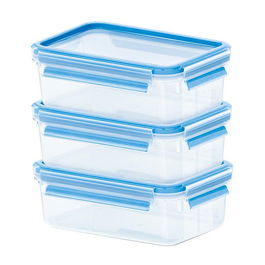 Emsa CLIP & CLOSE 2.0 Set 3 Recipientes Herméticos Rectangulares 0.55L Transparentes Aptos Microondas y Congelador