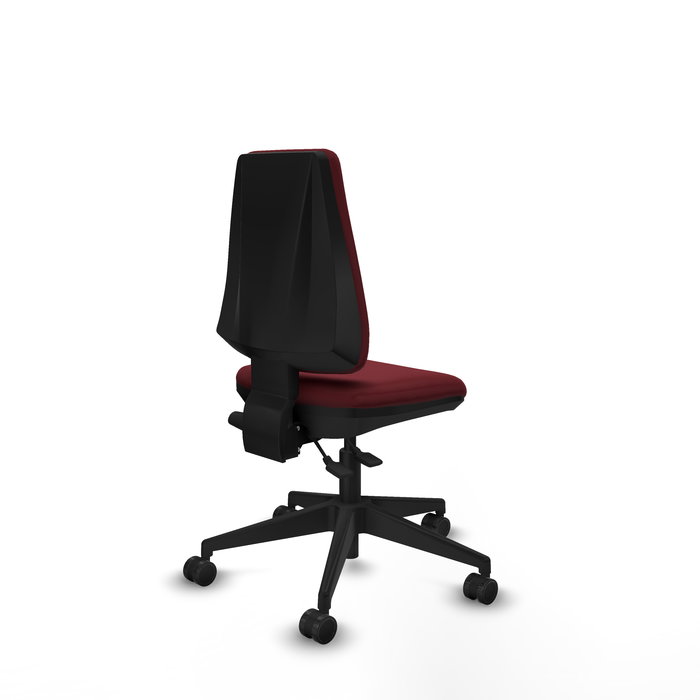 Silla de oficina Elche con mecanismo Asincro tapizada con Similpiel color Granate. Equipada con Base piramidal negra, Sin brazos y Ruedas 65mm nailon Silla de oficina Elche con mecanismo Asincro tapizada con Similpiel color Granate. Equipada con Base piramidal negra, Sin brazos y Ruedas 65mm nailon