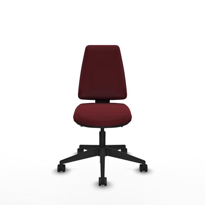Silla de oficina Elche con mecanismo Asincro tapizada con Similpiel color Granate. Equipada con Base piramidal negra, Sin brazos y Ruedas 65mm nailon Silla de oficina Elche con mecanismo Asincro tapizada con Similpiel color Granate. Equipada con Base piramidal negra, Sin brazos y Ruedas 65mm nailon