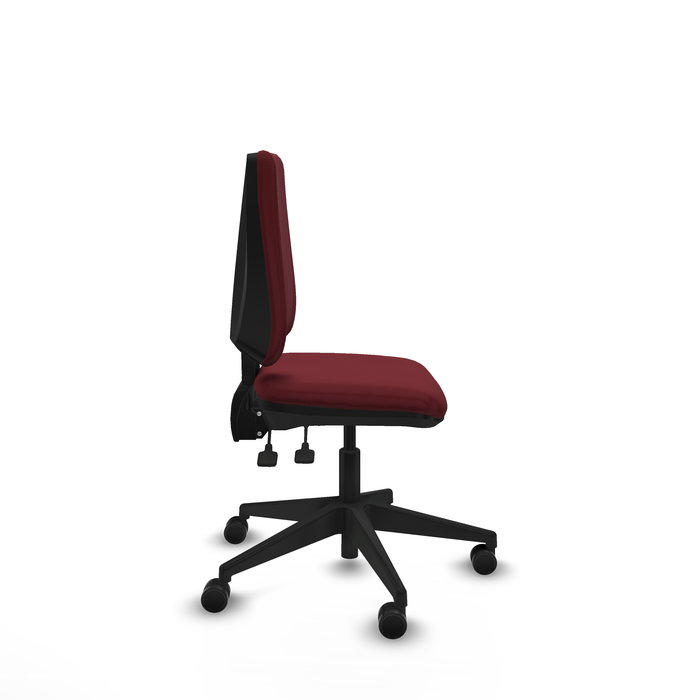 Silla de oficina Elche con mecanismo Asincro tapizada con Similpiel color Granate. Equipada con Base piramidal negra, Sin brazos y Ruedas 65mm nailon Silla de oficina Elche con mecanismo Asincro tapizada con Similpiel color Granate. Equipada con Base piramidal negra, Sin brazos y Ruedas 65mm nailon