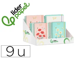 Liderpapel Agenda Escolar 2026-2027 Fantasy Flores Espiral Surtido Bilingüe A5/A6 80g FSC - Expositor 9 Unidades (3 A5 Día Página, 3 A6 Semana Vista, 3 A6 Día Página)