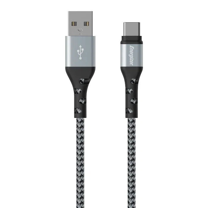 Energizer C520CKBK Cable USB 2.0 para Datos y Carga, 2 m, USB-A Macho a USB-C Macho, Color Negro y Plata