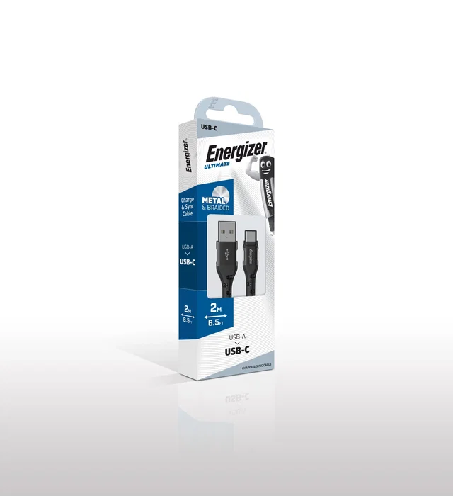 Energizer C520CKBK Cable USB 2.0 para Datos y Carga, 2 m, USB-A Macho a USB-C Macho, Color Negro y Plata