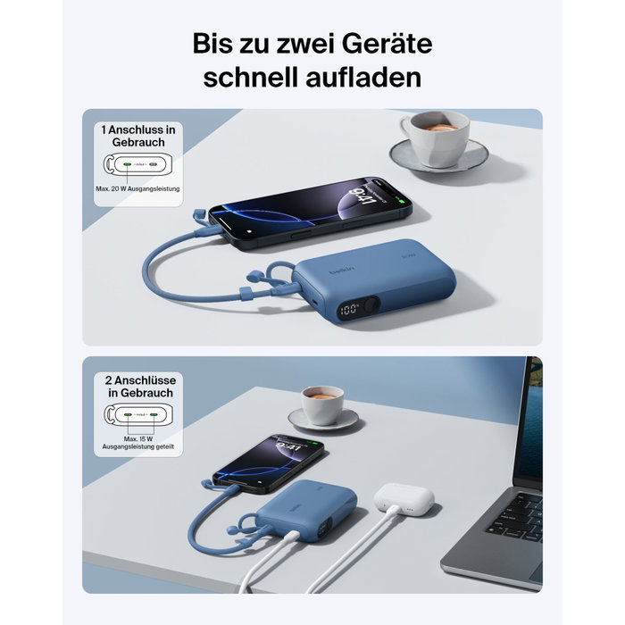 Belkin Powerbank + Display 20W 10.000mAh USB-C Azul BPB027hqBL