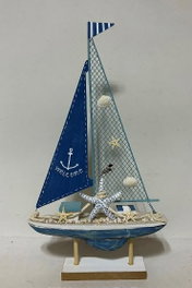 DKD Home Decor Decoración de Barco en Madera y Metal Azul y Blanco