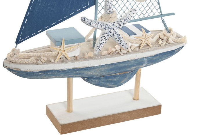 DKD Home Decor Decoración de Barco en Madera y Metal Azul y Blanco DKD Home Decor Decoración de Barco en Madera y Metal Azul y Blanco