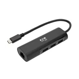 Tripp Lite Hub USB-C U460-003-3A1GB con 3 puertos USB-A 3.1 y Puerto Gigabit Ethernet - Black - Estación de trabajo portátil Plug & Play