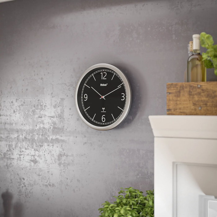 Mebus 19813 Reloj de pared con control por radio negro/plata