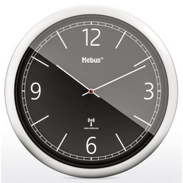 Mebus 19813 Reloj de pared con control por radio negro/plata