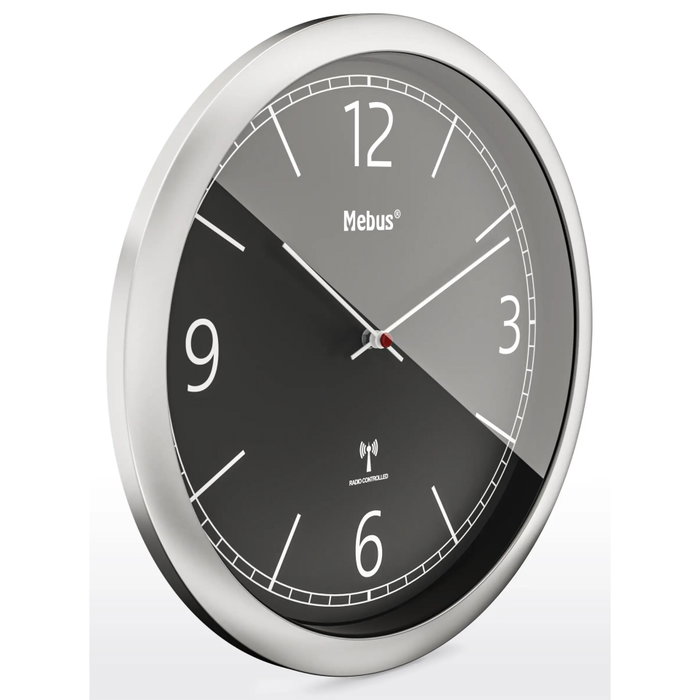Mebus 19813 Reloj de pared con control por radio negro/plata