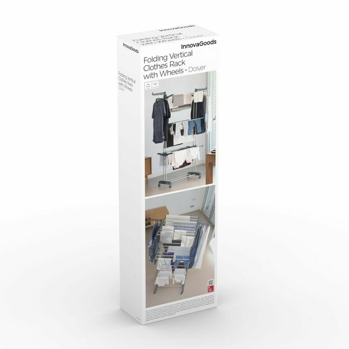 Pack Tendedero Plegable Vertical con Ruedas y Doblador de Ropa InnovaGoods