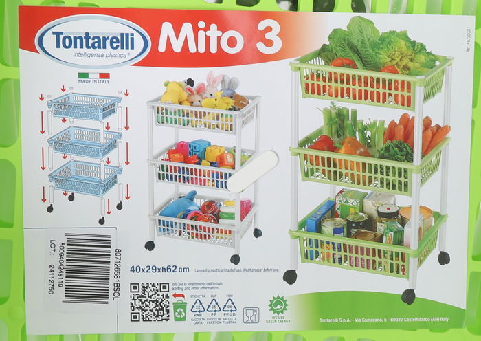 Tontarelli Carrito Verdulero 3 Cestos 40x29x62 cm Mito 3 Verde (12 Unidades)