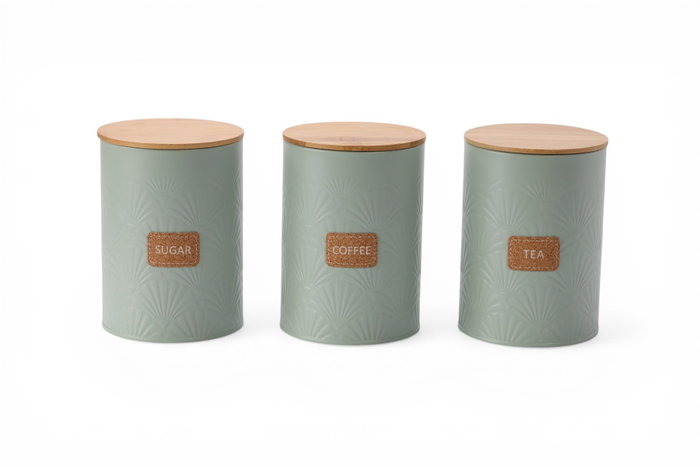 DKD Home Decor Bote Metal Bambú Relieve Verde Menta Surtido de 3 DKD Home Decor Bote Metal Bambú Relieve Verde Menta Surtido de 3
