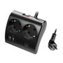 Ewent EW3871 Regleta con 2 Tomas Schuko y 3 Puertos USB, Negro