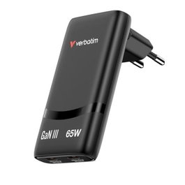 Verbatim Cargador de Pared GaN Fold 'n' Go 65W 2xUSB-C Negro