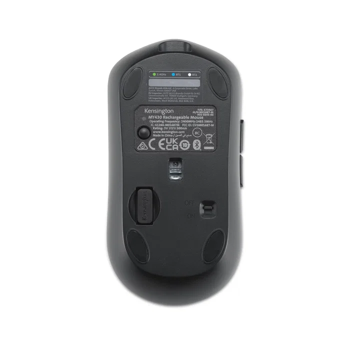 Kensington MY430 EQ Ratón Oficina Ambidiestro Inalámbrico RF 2.4GHz + Bluetooth 2400 DPI Recargable USB-C Multidispositivo 6 Botones Silencioso Negro