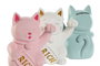 DKD Home Decor Hucha Gato Suerte Resina Rosa Azul Blanco 9.5 x 16 x 12 cm (3 Unidades)