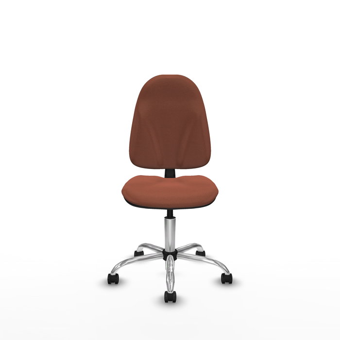 Silla de oficina Algarra con mecanismo Contacto permanente básico tapizada con Tela color Marrón. Equipada con Base cromada, Sin brazos y Ruedas de parqué
