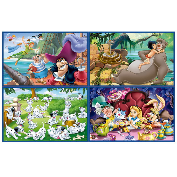 Educa Puzzle Multi 4 Clásicos Disney 18105 Puzzles Progresivos 12-16-20-25 Piezas Libro Selva Peter Pan 101 Dalmatas Alicia +3 Años