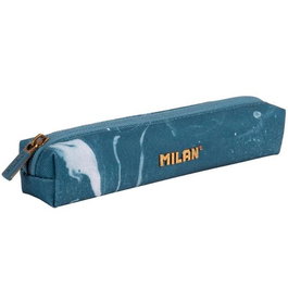 Milan Portatodo Mini Redondo Serie Lava Azul Estuche de Poliéster para Material Escolar, Medidas 20,5 x 4,5 x 5 cm